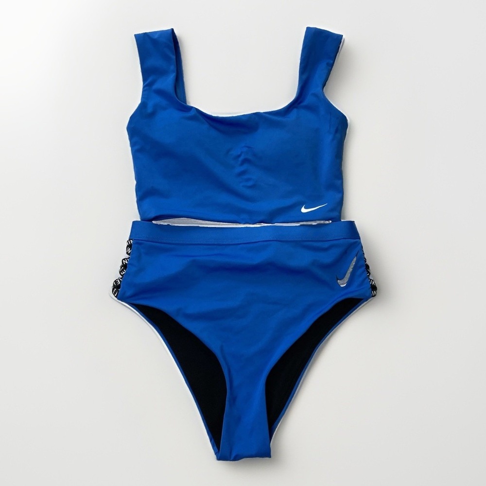 Nike Womens Essential Swim Crop Top Size Small Blue High Waist Bottom Swim